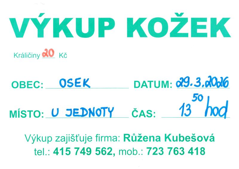 Výkup kožek - leták