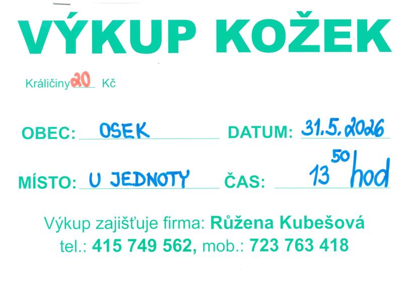 leták - výkup kožek