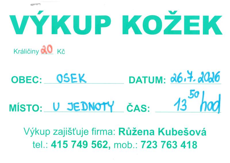 výkup kožek - leták