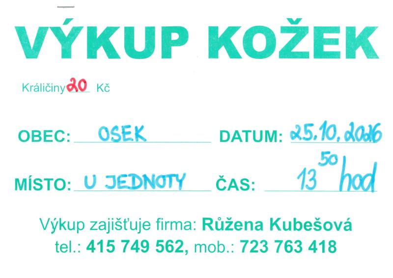 Výkup kožek - leták